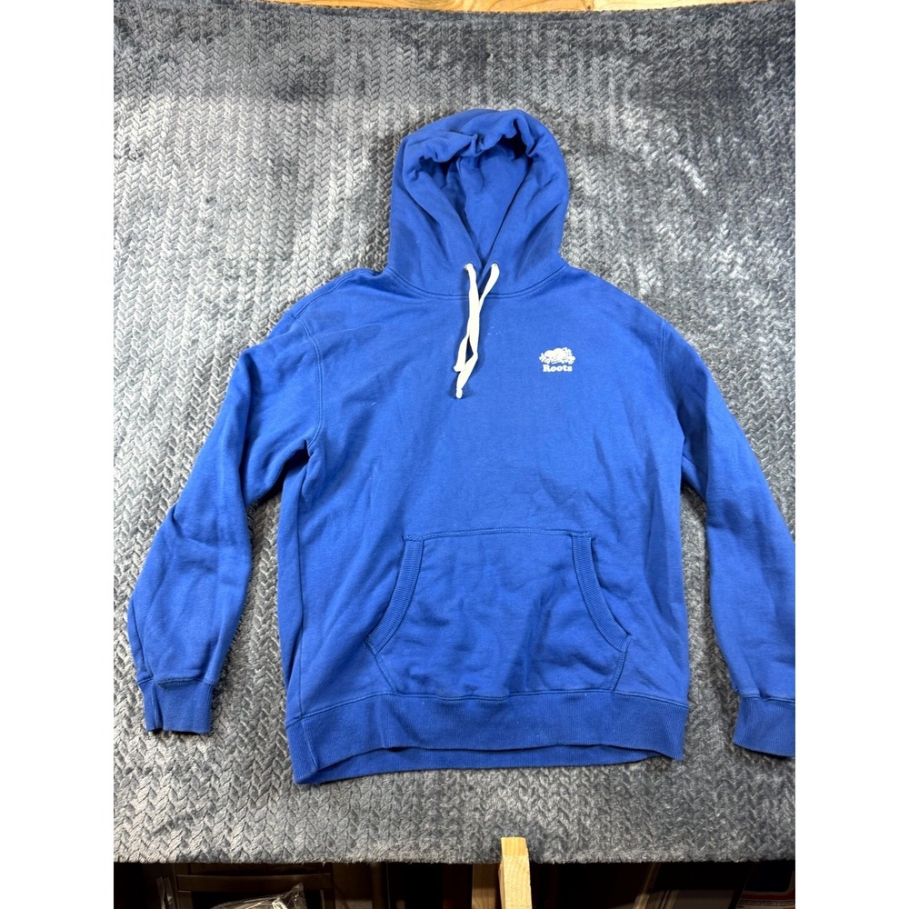 Roots Organic Original Terry Kanga Hoodie Men Small Blue Fleece Lined Drawstring